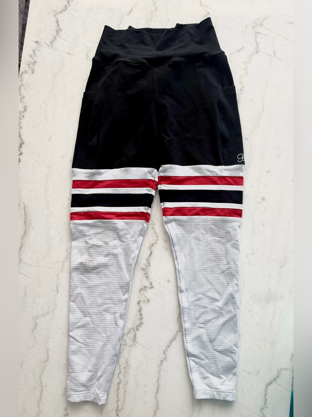 Bombshell Sportswear Black, White and Red Colorblock Leggings